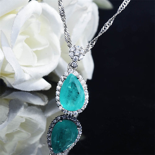 Aquamarin-Tropfen-Halskette mit Diamant für Damen