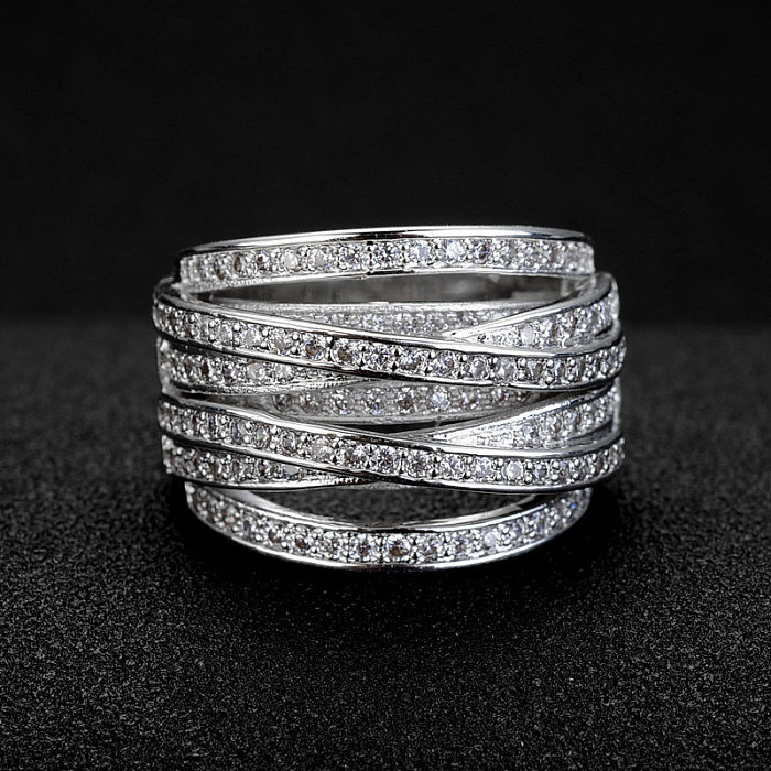 anéis folheados a prata com diamante da moda para mulheres