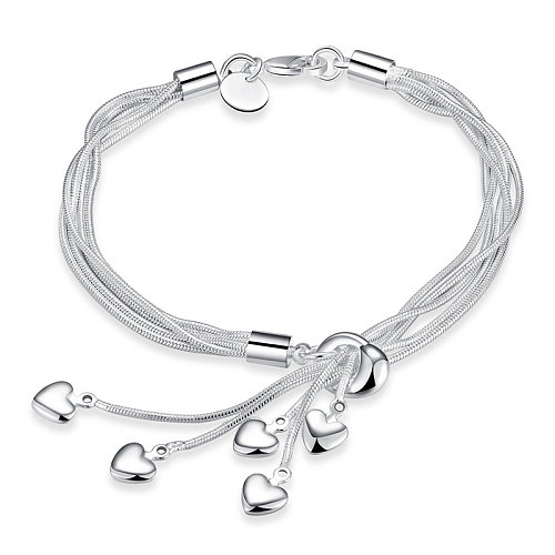 pulseira de coração banhada a prata personalizada para mulheres