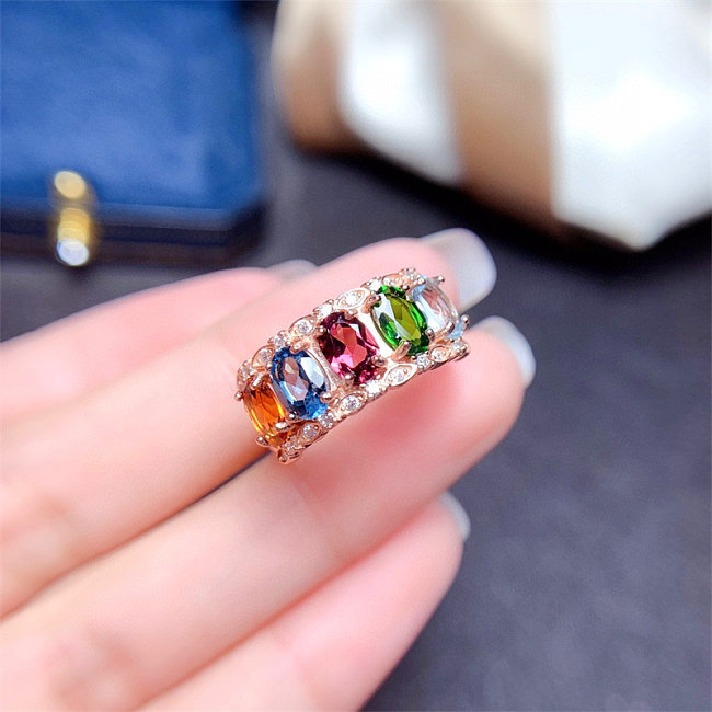 anéis ajustáveis ​​coloridos de quartzo natural para mulheres