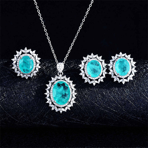 Conjunto de aretes y collar de diamantes azul marino elegante para mujer