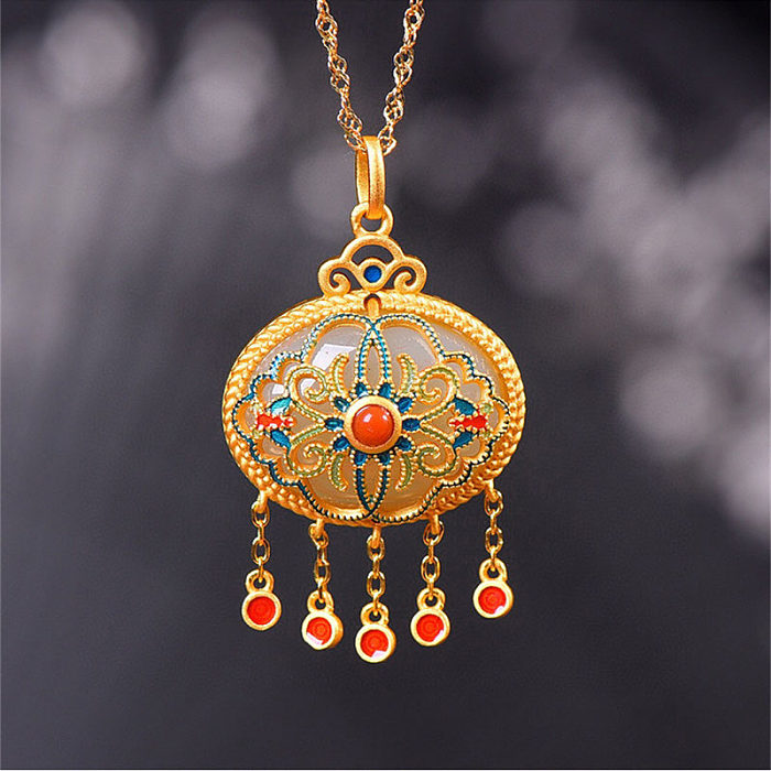 Chinesische Antik-Gold-Jade-Halskette für Frauen