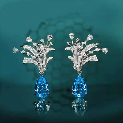 Women's Topaz Drop earring with diamond flower