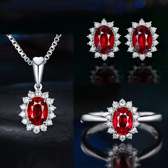 Diamant-Saphir-Anhänger & Ring-Ohrring-Set für Damen
