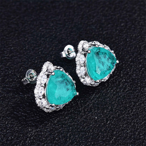 Pendientes de piedra azul paraiba natural con diamante para Mujer