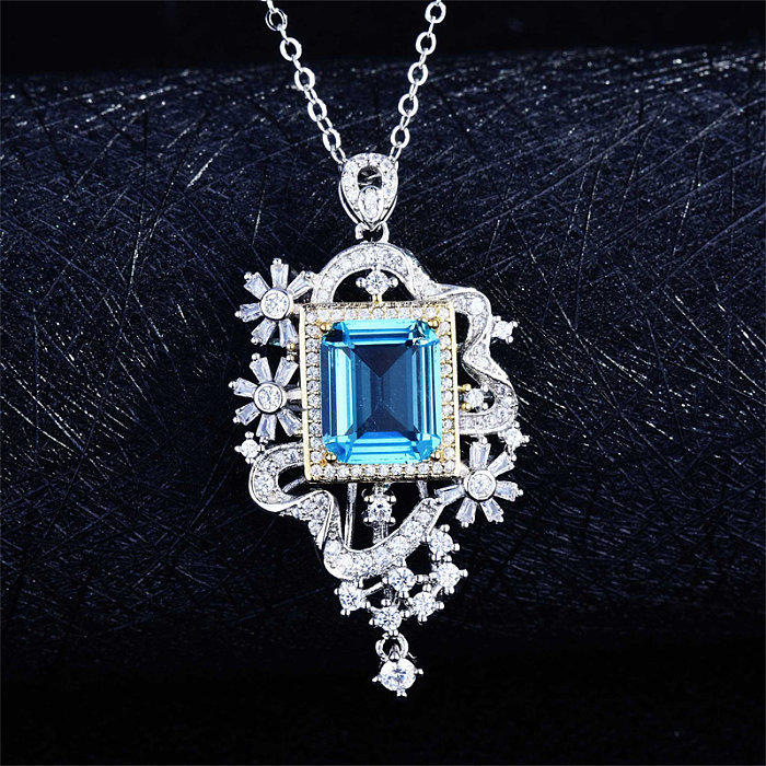 pretty natural aquamarine emerald amethyst diamond flower necklaces for women