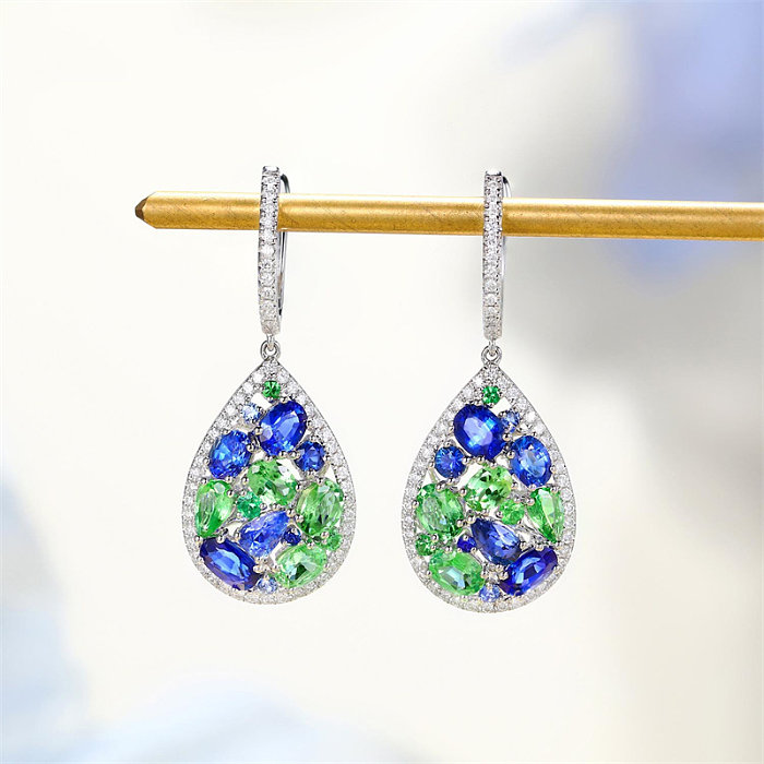 Diamant-Saphir-Smaragd-Ohrring für Damen