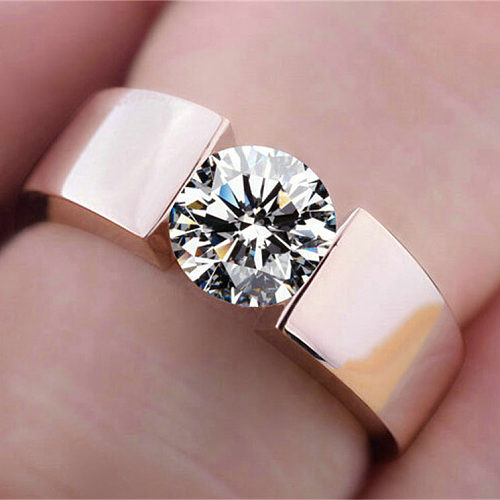 anillos de compromiso de diamantes chapados en plata de oro rosa para hombres