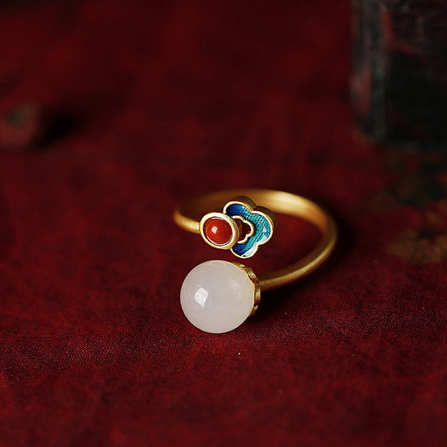 verstellbare antike versilberte Ringe mit Jade für Damen