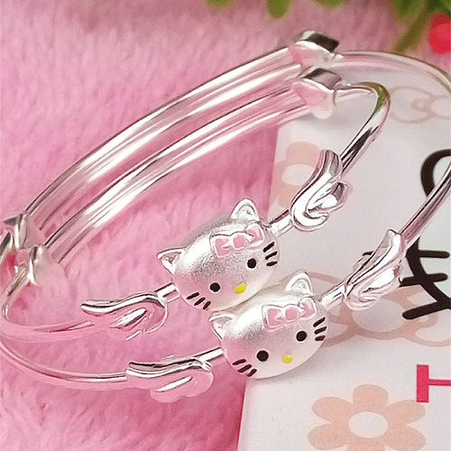 silver plated hello kitty bracelet for girls