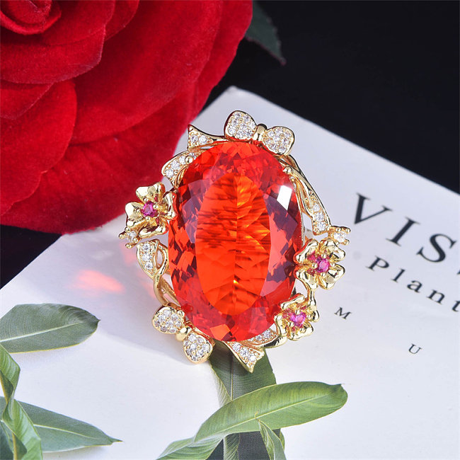 Anéis ajustáveis ​​de pedra rubi grande luxuosos para mulheres