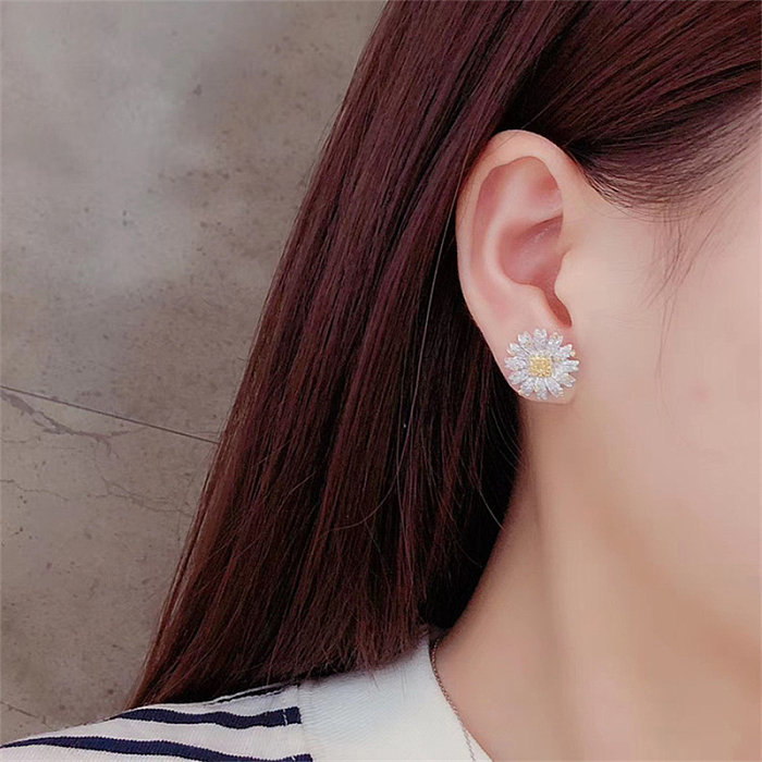 Gänseblümchen-Ohrringe mit gelben Diamanten für Damen