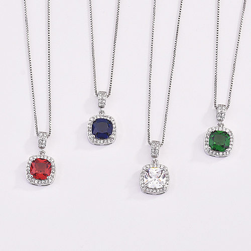 Simple Natural Square Emerald Stone Amethyst Zircon Necklaces for Women