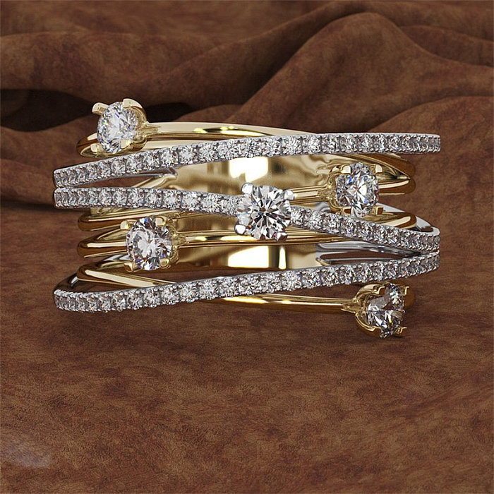 lindo anel de ouro com diamantes de zircão para mulheres