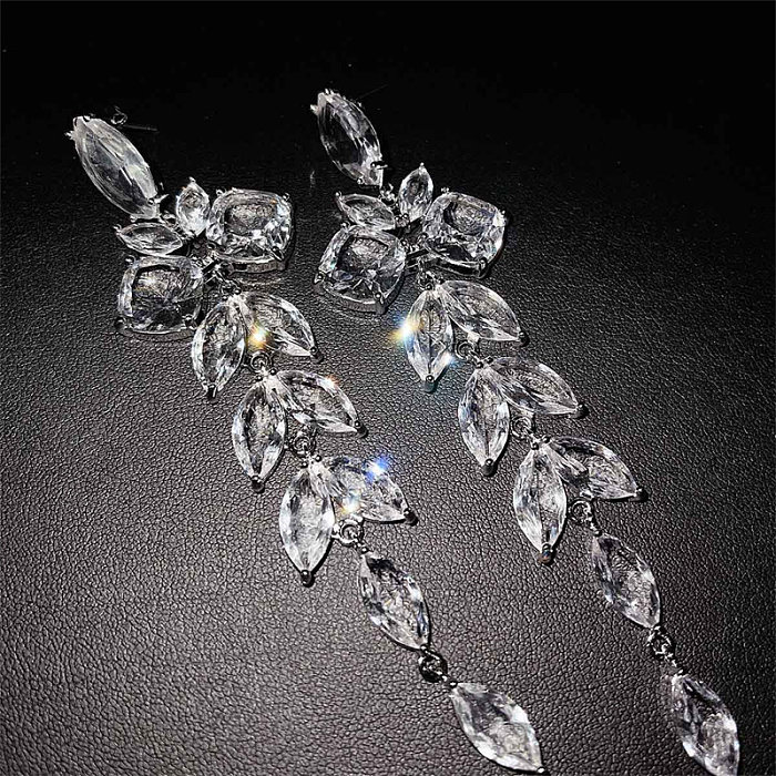 long natural crystal flower earrings for women