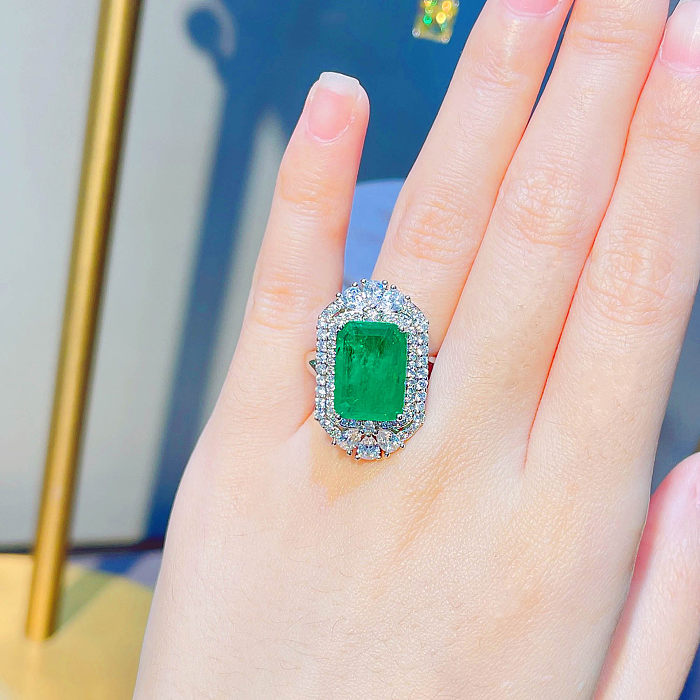 anillos ajustables de diamantes esmeralda natural para mujer