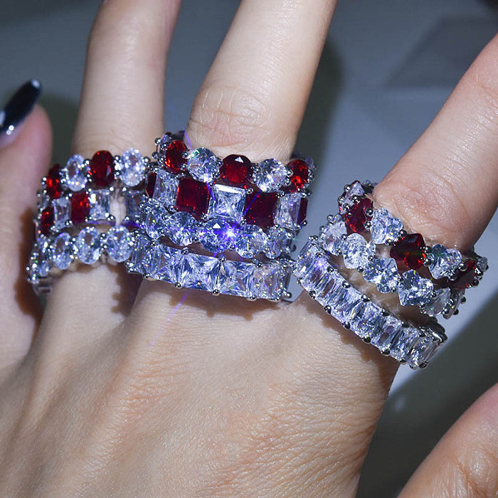 Anillos ajustables de diamantes de rubí brillante para mujer.