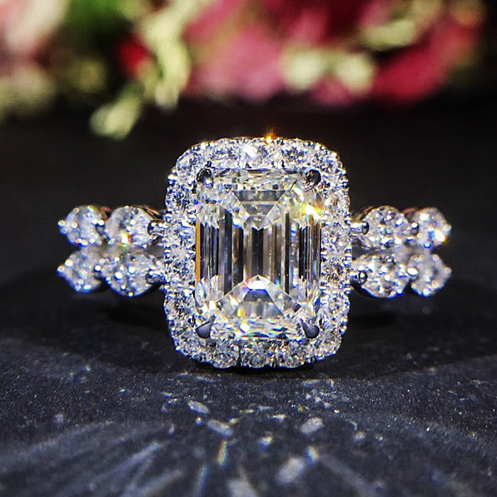 anillos de diamantes cuadrados de corte princesa para mujer