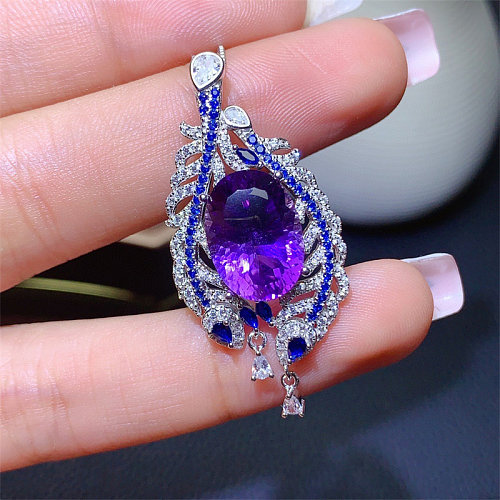 fashion natural amethyst and diamond pendant for women