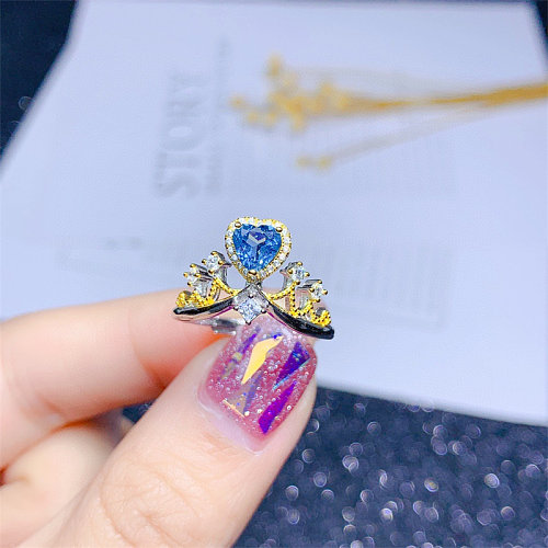 Women's crown ring with Diamond and Sapphire heart