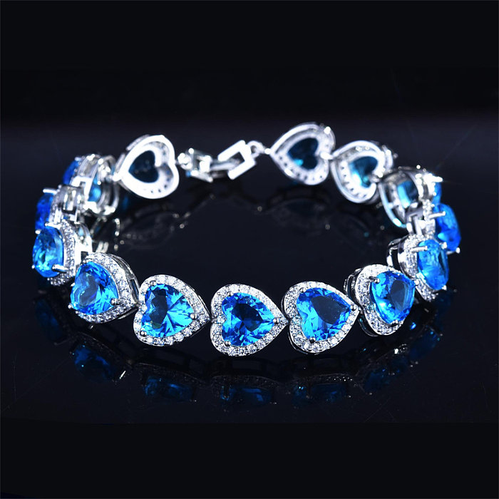 pulsera de corazón de zafiro azul con diamantes para mujer