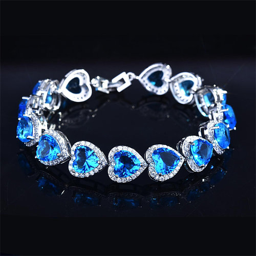 pulseira de coração de safira azul com diamantes para mulheres