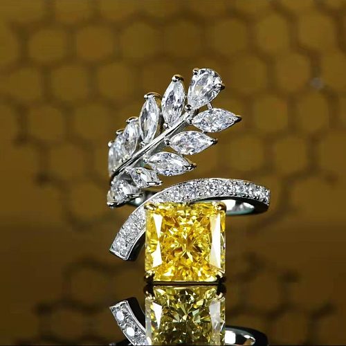 anéis de moda de diamante de quartzo amarelo personalizados para mulheres