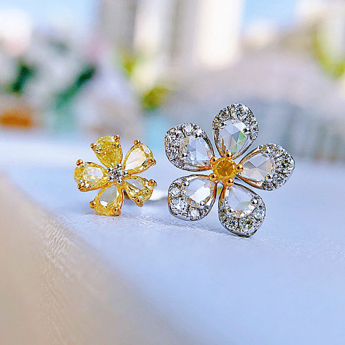Gelbe Quarz-Diamant-Rosen-verstellbare Ringe für Frauen
