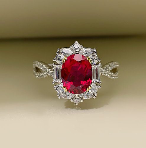 anéis ajustáveis ​​de diamante de rubi artificial para mulheres