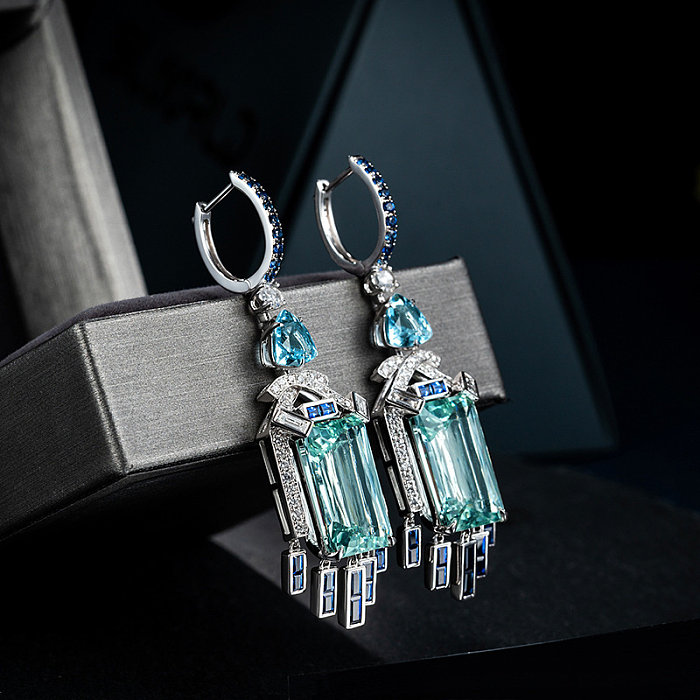 natural aquamarine earrings with diamonds for women