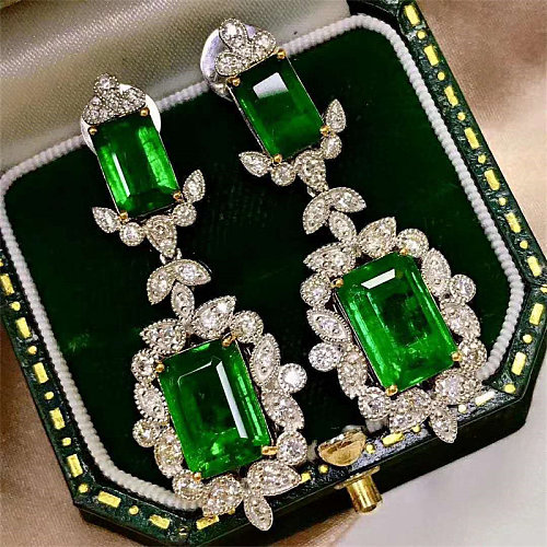 pendientes de esmeralda natural con diamantes para mujer