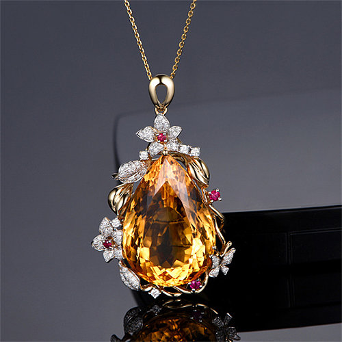 big yellow drop crystal and diamond pendant for women