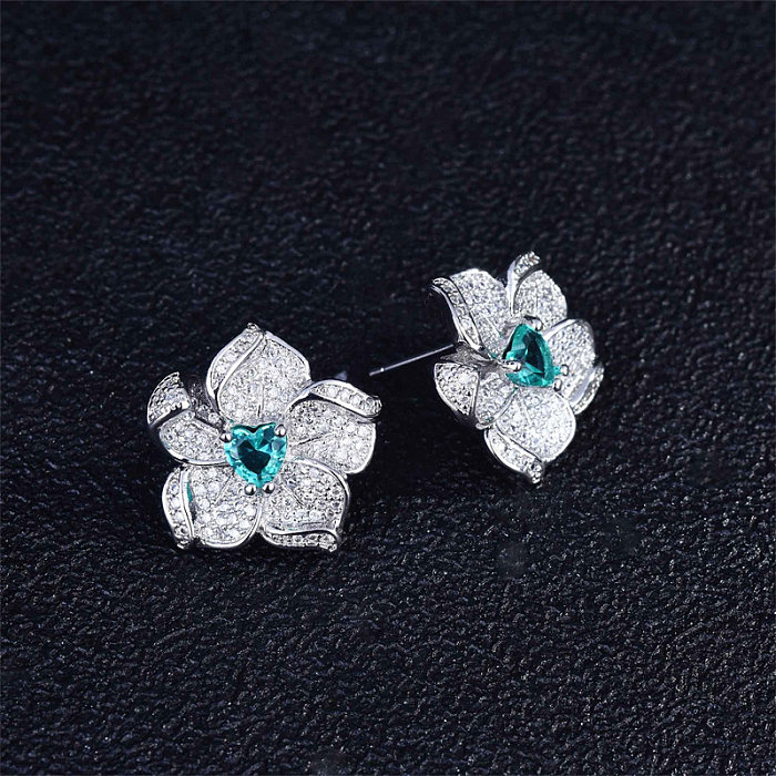 Boucles d'oreilles femme aigue-marine diamant fleur
