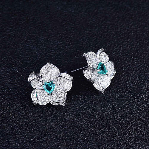 Brincos femininos Aquamarine Diamond Flower