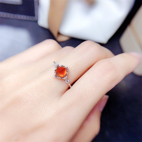 anillos ajustables de piedra roja natural para mujer