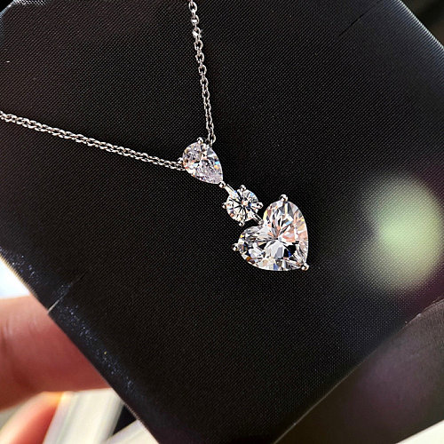 lindo colar de coração de diamante pt950 para mulheres