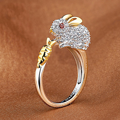 Anéis femininos ajustáveis ​​de ouro branco do zodíaco chinês