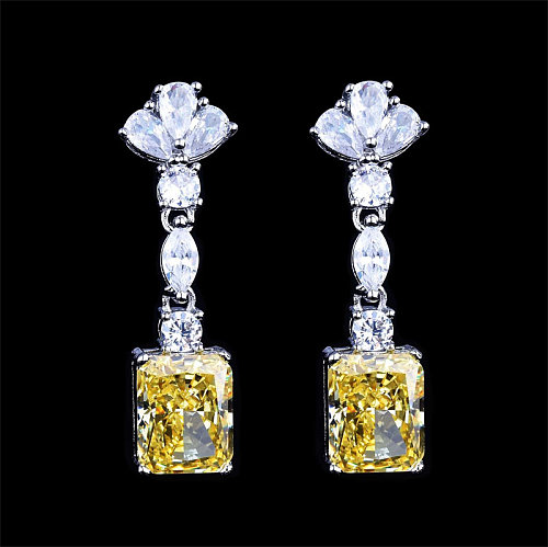 Aretes de diamantes de cuarzo amarillo para mujer