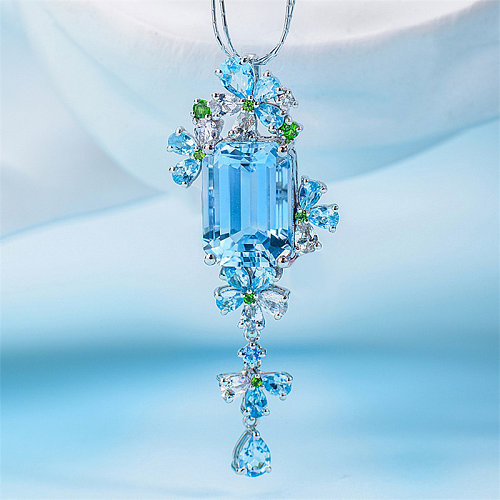 aquamarine crystal pendant with diamond for women