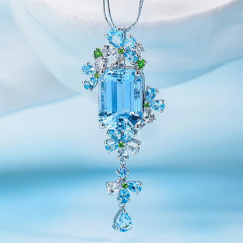 pingente de cristal água-marinha com diamante para mulheres
