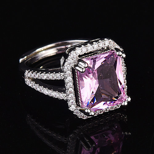 bagues en quartz rose carré naturel avec diamants pour femmes