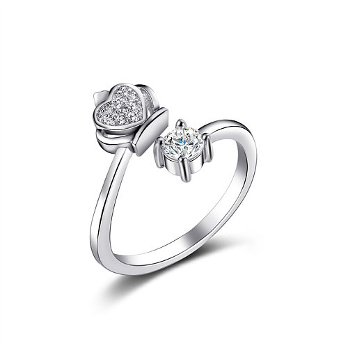 silver plated adjustable rings with diamond heart for couples