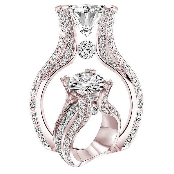 Bagues de fiançailles de luxe en or rose 18 carats et diamants carrés pour femme