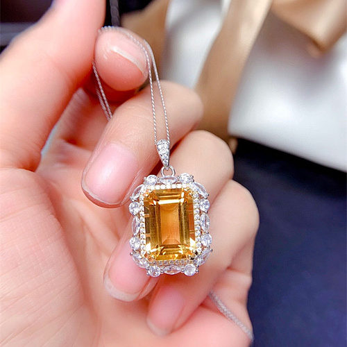 Colar feminino de quartzo amarelo e diamante