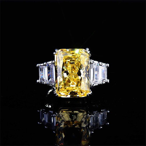 Anel de diamante de quartzo amarelo feminino