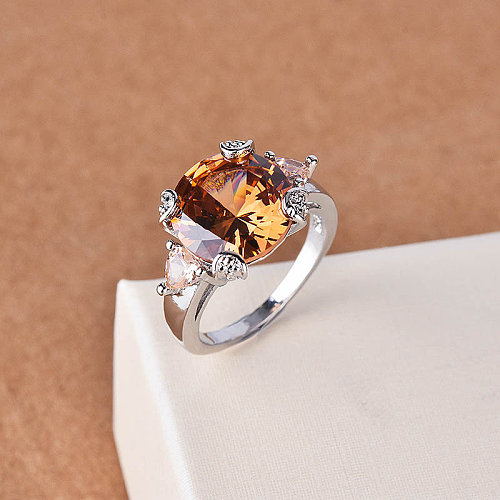 lindos anillos de compromiso de moda de cristal amarillo para mujer