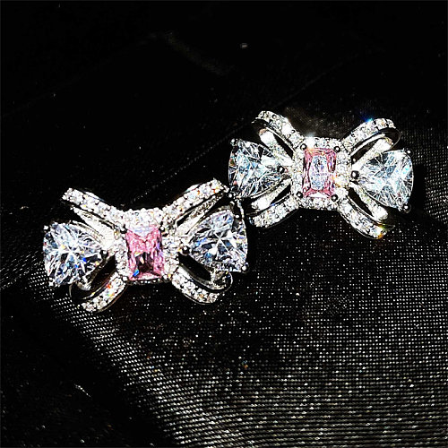 Brincos de borboleta de diamante de quartzo rosa feminino