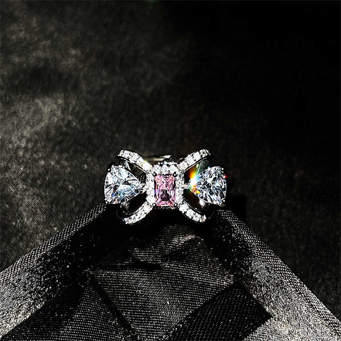 Anillos de borboleta de diamante de quartzo rosa feminino