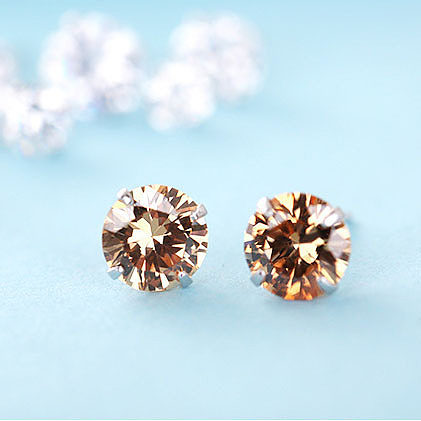 Simple Diamond Yellow Quartz Amethyst Black Diamond Stud Earrings for Women