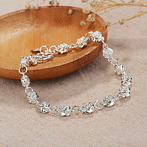 simple silver plated rose flower bracelets for women